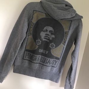 Obey power to the people zip up hooded sweatshirt